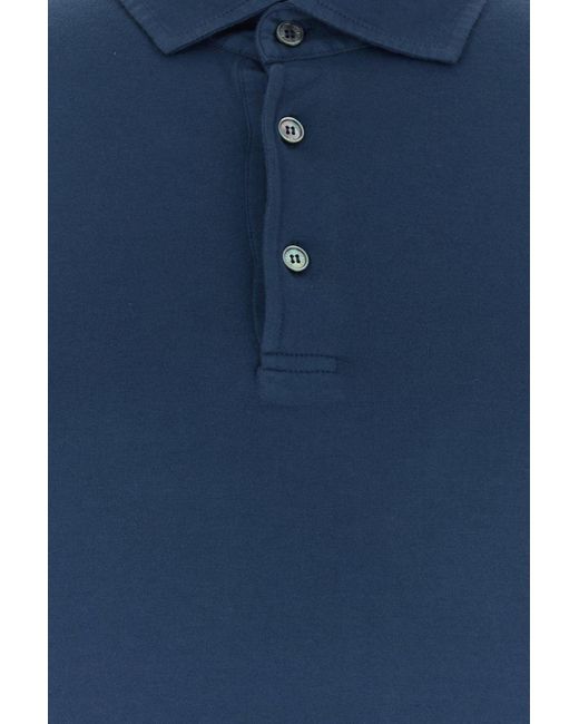Fedeli Blue Stretch Cotton Polo Shirt for men