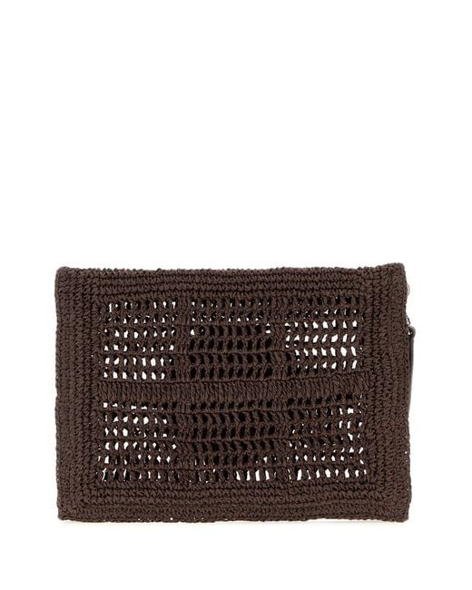 Tory Burch Black Brown Raffia Ella Clutch