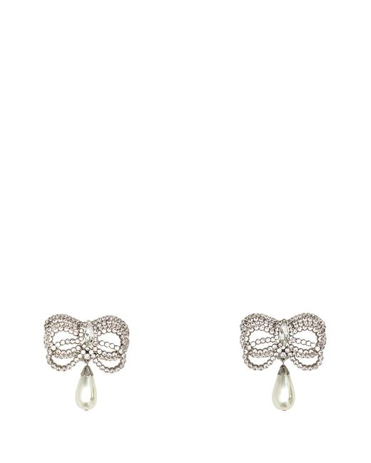 Alessandra Rich White Embellished Metal Earrings