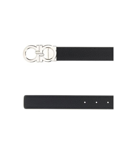 Ferragamo White Black Leather Reversible Belt for men