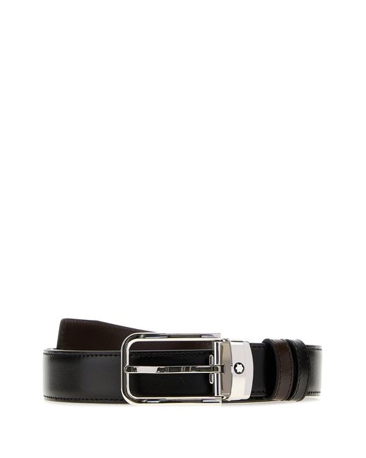 Montblanc White Black Leather Reversible Belt for men