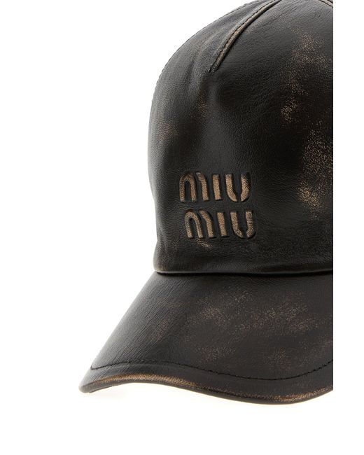 Cappello da baseball in nappa testa di moro di Miu Miu in Black