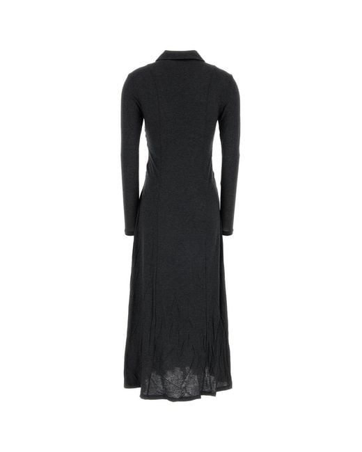 Ganni Black Modal Jersey Long Sleeve Maxi Tie Dress