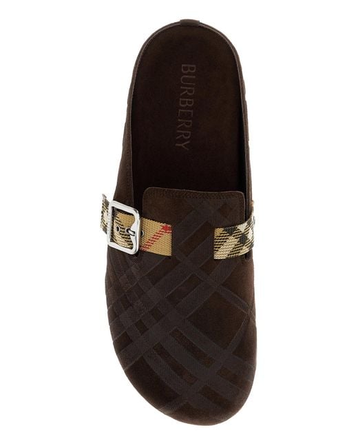 Slippers in pelle scamosciata marrone di Burberry in Brown da Uomo
