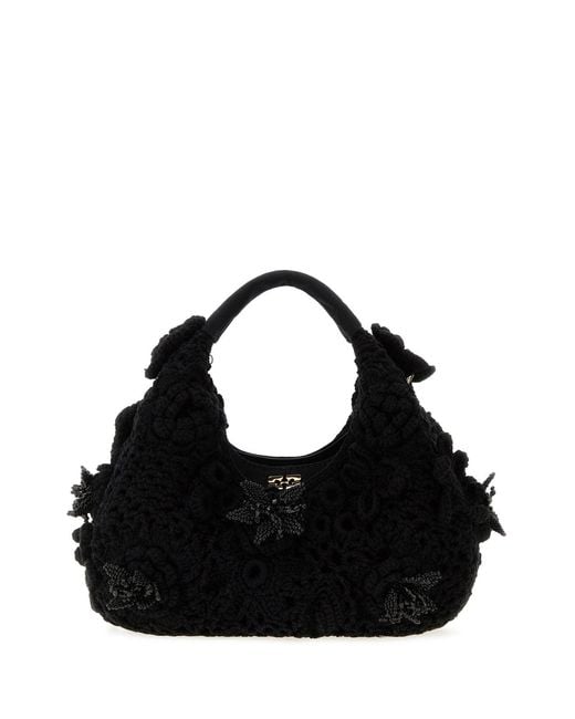 Ganni Black Crochet Handbag