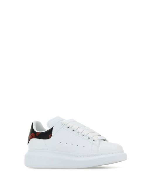 McQueen White Leather Sneakers With Printed Leather Heel