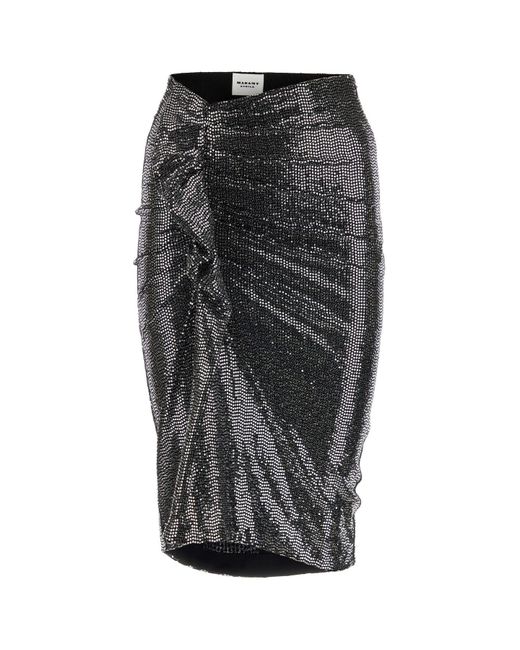 Isabel Marant Black Embellished Stretch Nylon Blend Dolene Skirt