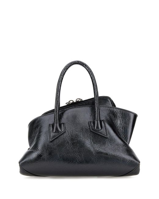 The Attico Black Charcoal Leather Mini La Passeggiata Handbag