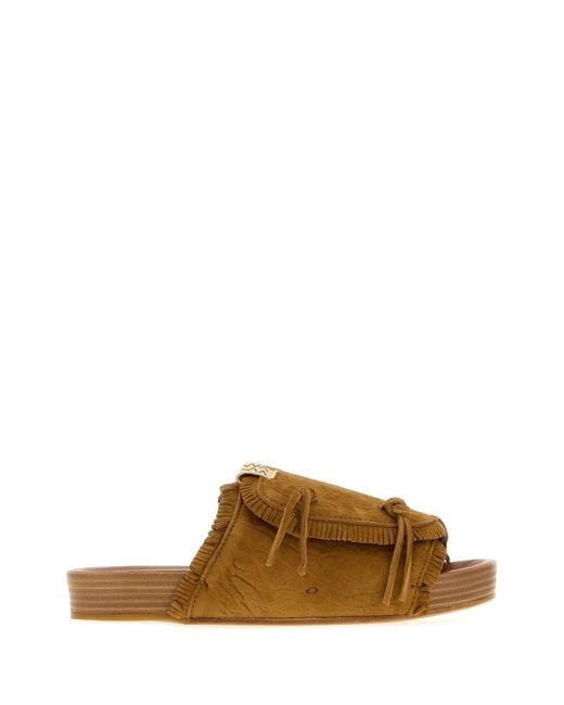 Visvim Brown Camel Suede Christo Slippers for men