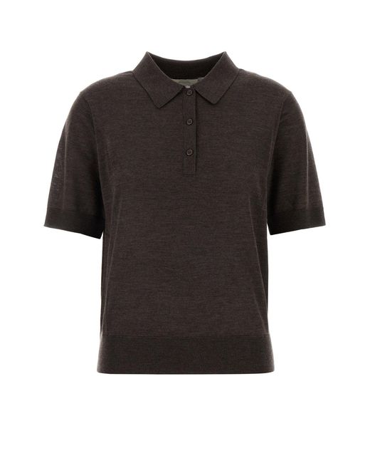 Loulou de Saison Black Dark Brown Cashmere Migo Polo Shirt