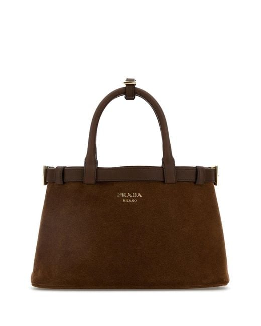 Borsa a mano Buckle in pelle scamosciata marrone di Prada in Brown