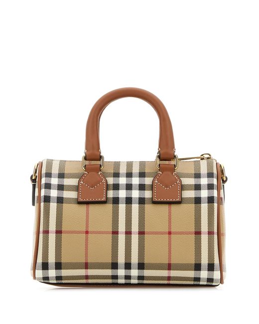 Borsa a mano Check mini in tela stampata di Burberry in Brown