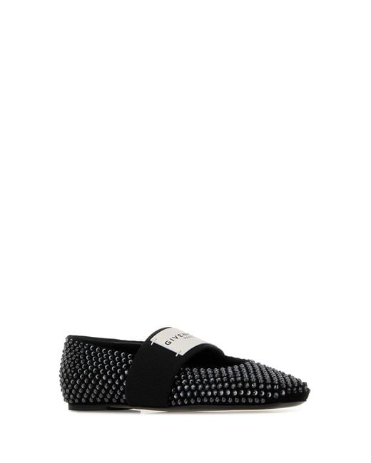 Givenchy Black Embellished Suede Square Ballerinas