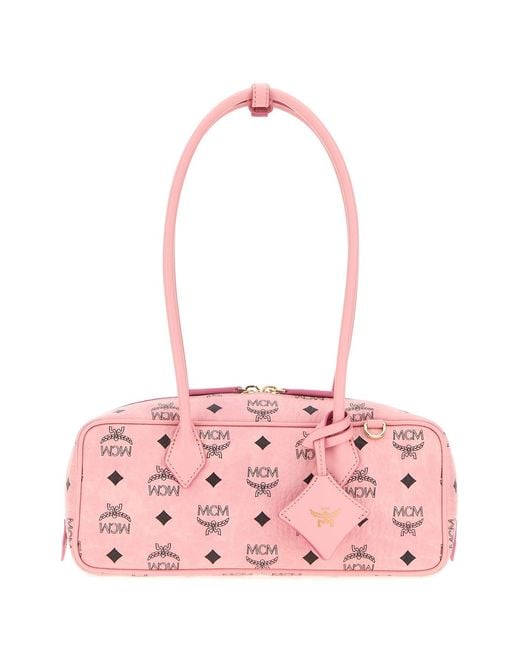 MCM Pink Printed Canvas Small Aren Shoulder Bag