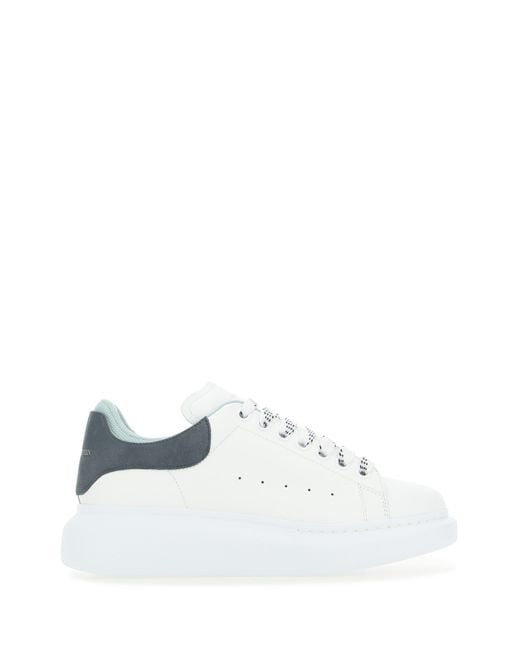 Alexander McQueen White Leather Sneakers With Air Force Blue Suede Heel ...