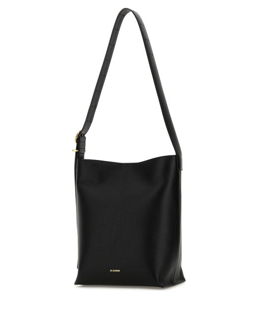 Jil Sander Black Leather Cannolo Shoulder Bag