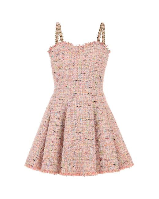 Balmain Pink Multicolor Tweed Mini Dress