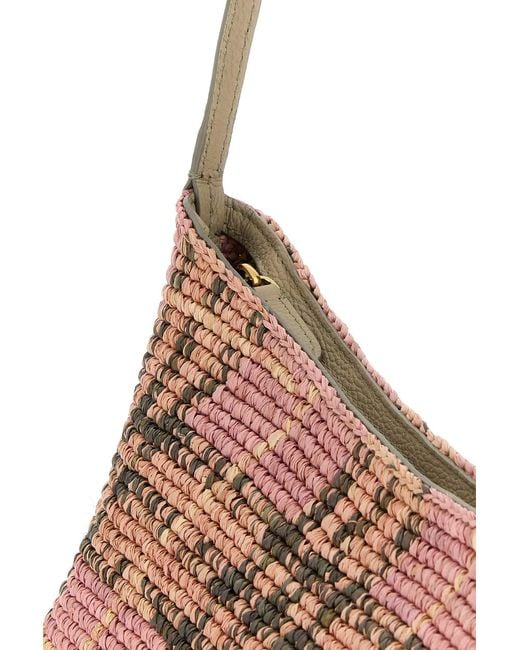 Burberry Pink Embroidered Raffia Mini Margate Shoulder Bag