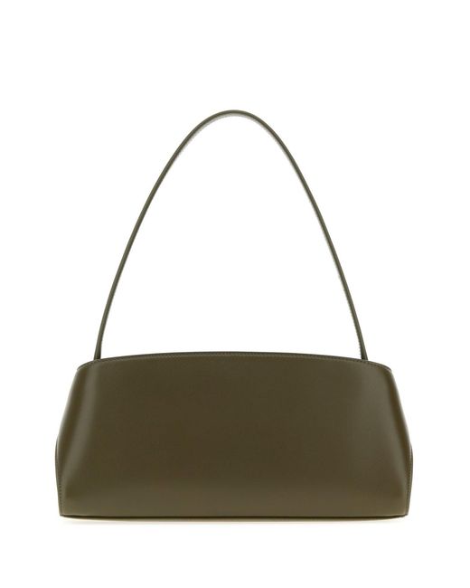 Ferragamo Metallic Olive Green Leather Hug Shoulder Bag