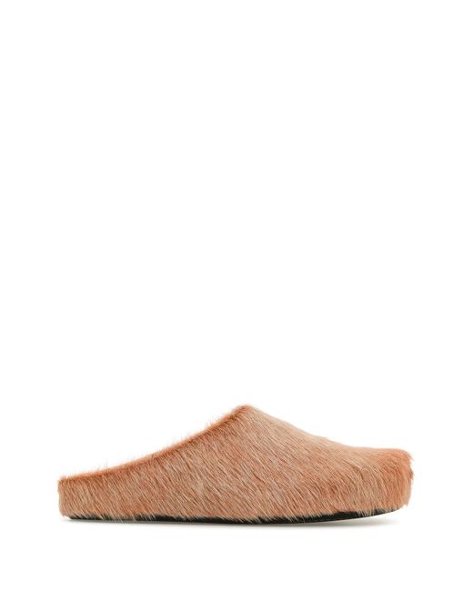 Marni Brown Pink Fur Slippers for men