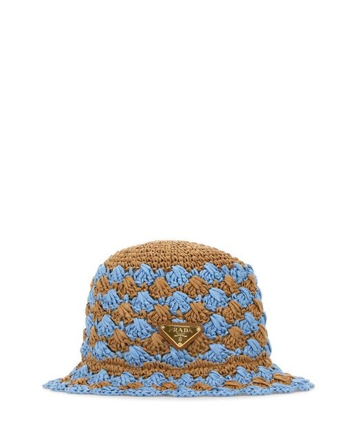 Cappello da pescatore in rafia bicolor di Prada in Blue