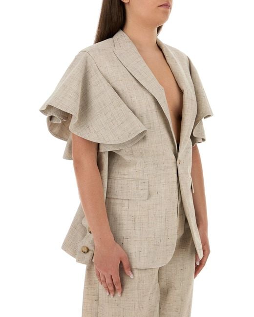 Moschino Natural Textured Notched Lapel Jacket