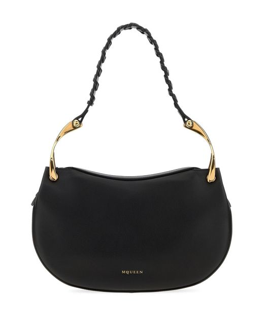 McQueen Black Leather Wishbone Shoulder Bag
