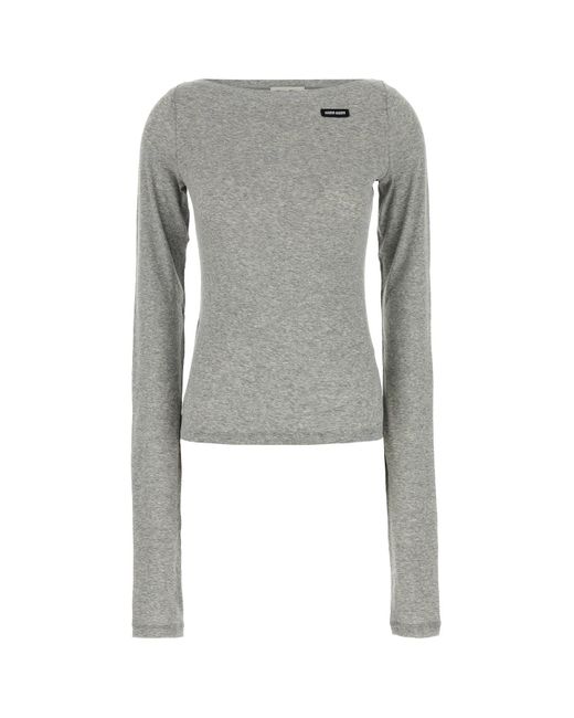 T-shirt in cotone grigio di Miu Miu in Gray