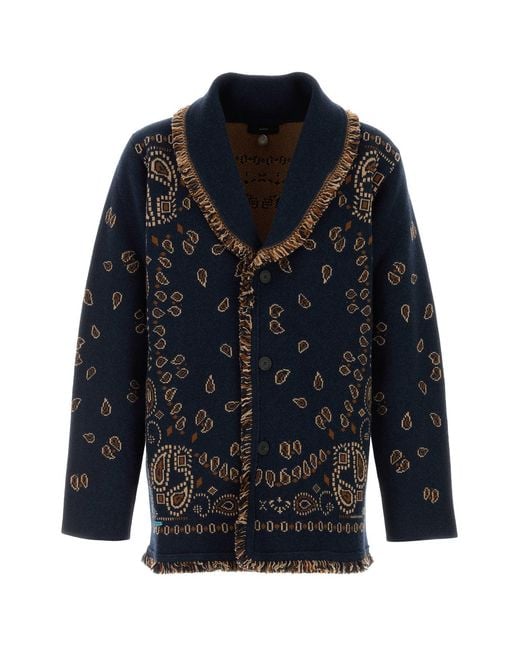 Alanui Blue Embroidered Cashmere Bandana Cardigan for men
