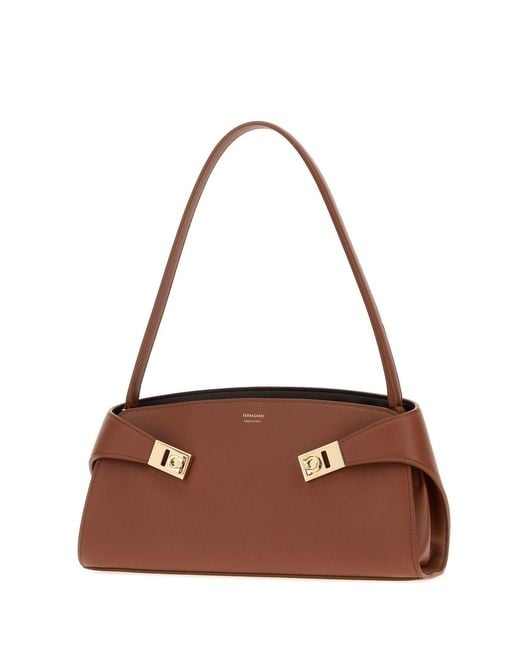 Ferragamo Brown Salvatore Caramel Leather Hug Shoulder Bag