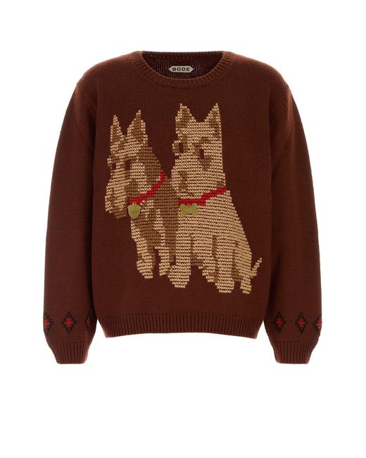 Bode Brown Wool Oversize Scottie Sweater for men