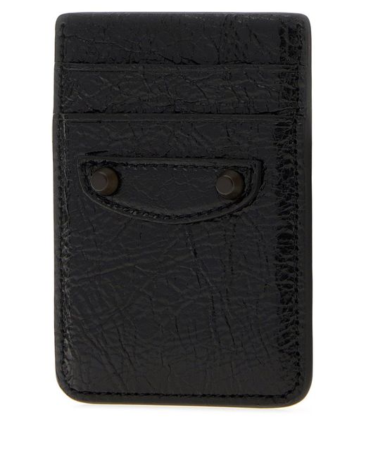 Balenciaga Black Leather Le City Card Holder for men