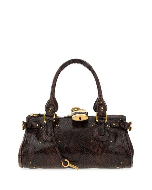 Chloé Black Printed Leather Paddington Shoulder Bag