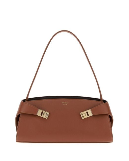 Ferragamo Brown Salvatore Caramel Leather Hug Shoulder Bag