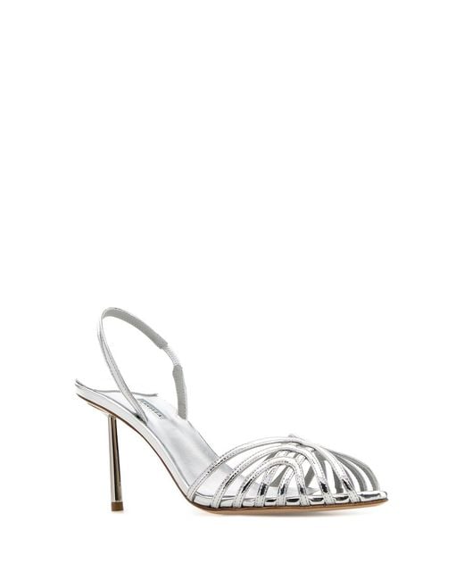 Le Silla White Silver Leather Embras Sandals