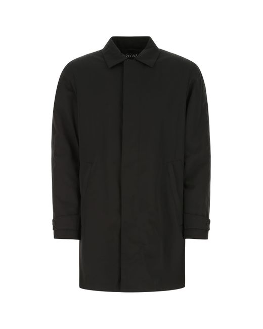 Ermenegildo Zegna Black Polyester Trench Coat for men
