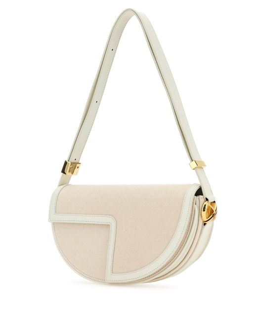 Patou White Two-tone Canvas And Leather Le Shoulder Bag