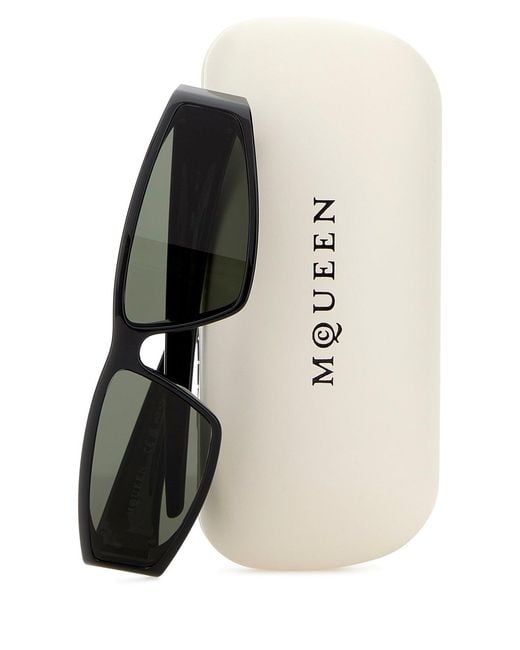 McQueen Gray Black Acetate Wraparound Sunglasses
