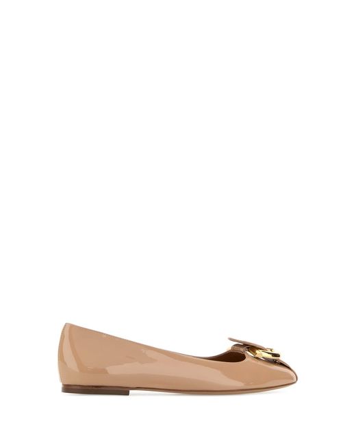 Ferragamo Brown Skin Pink Leather Oxide Ballerinas