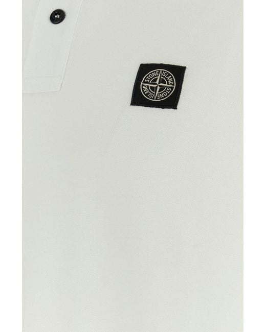 Polo in piquet stretch bianco di Stone Island in White da Uomo