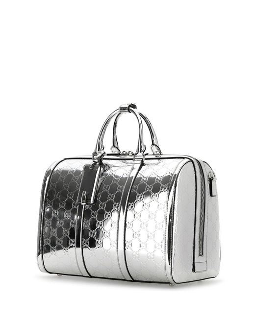 Borsa da viaggio GG media in pelle argento di Gucci in Gray da Uomo