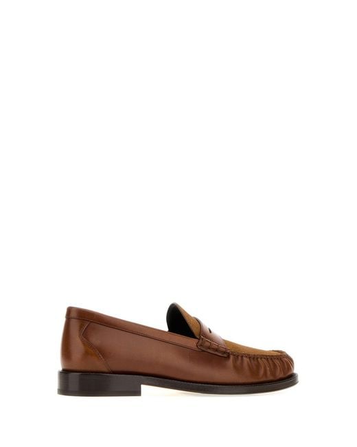Brunello Cucinelli Brown Caramel Leather And Suede Loafers for men