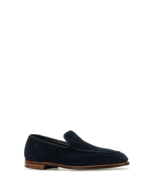 Crockett and Jones Navy Blue Suede Salcombe Loafers for men