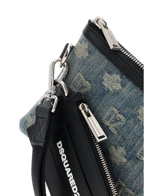 DSquared² Black Embroidered Denim D2 Pouch for men