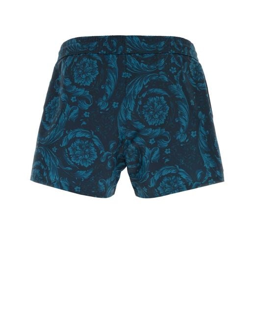 Versace Blue Printed Polyester Swimming Shorts for men