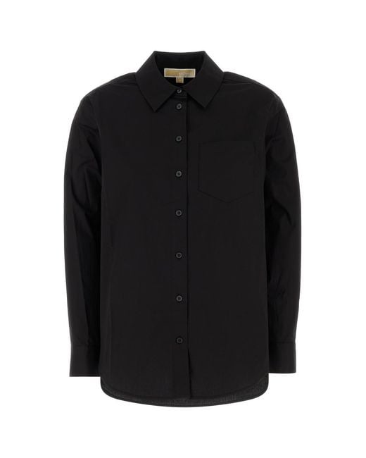 MICHAEL Michael Kors Black Stretch Poplin Shirt Cotton