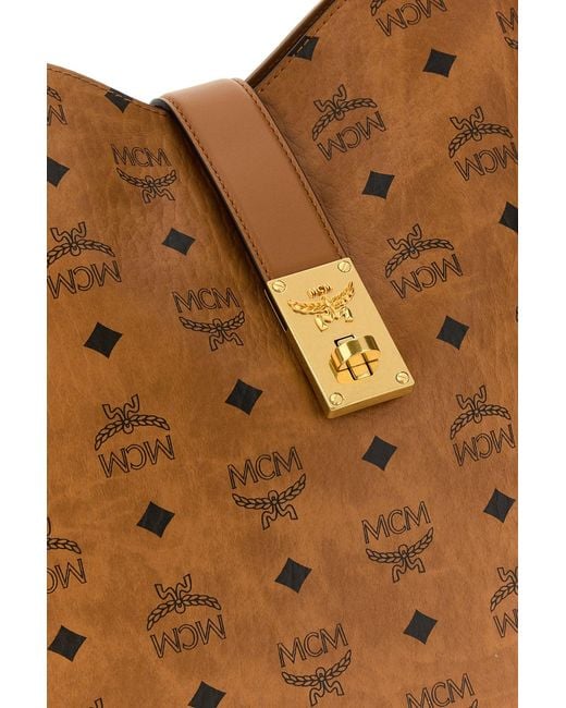 MCM Brown Printed Canvas Tracy Shopping Bag