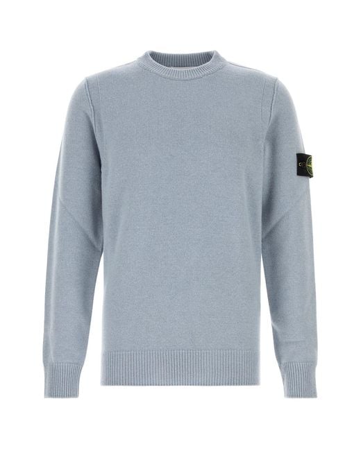 Stone Island Light Blue Wool Blend Sweater for men
