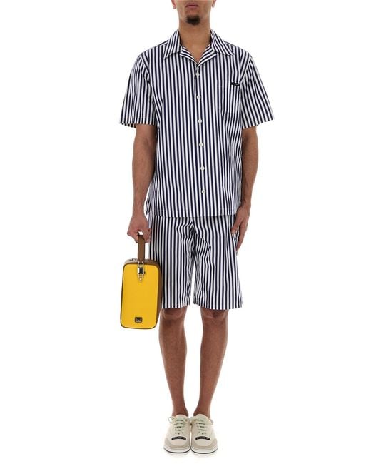 Dolce & Gabbana Blue Embroidered Poplin Shirt for men