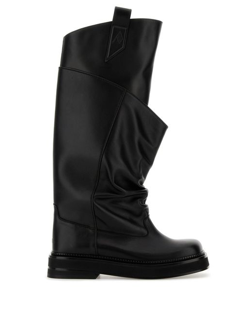 The Attico Black Leather Passeggiata Boots